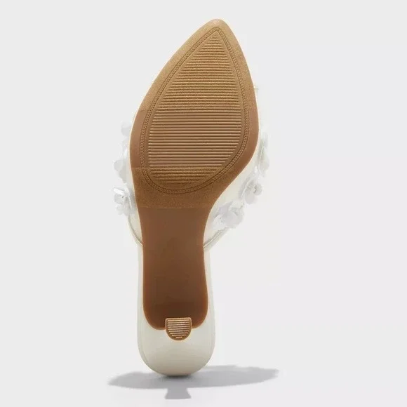 A New Day Lupita Rhinestone Mesh Mule Heels White Size 7.5 New With Tags - Picture 2 of 8